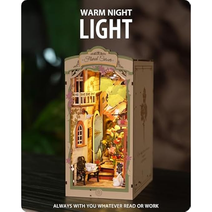 BOOK NOOK FLOWER CORNER KIT WITH LED LIGHTS DIY MINIATURE HOME KIT 3D WOODEN PUZZLE FOR ADULTS TO BUILD BOOKSHELF DECORATION CHRISTMAS BIRTHDAY GIFT - Image 4